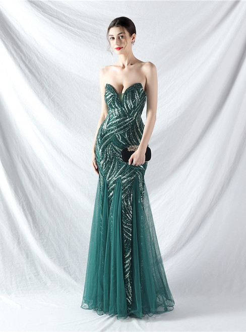 In Stock:Ship in 48 Hours Elegant Green Sequins Beading Party Dress