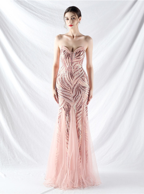 In Stock:Ship in 48 Hours Pink Sequins Beading Party Dress