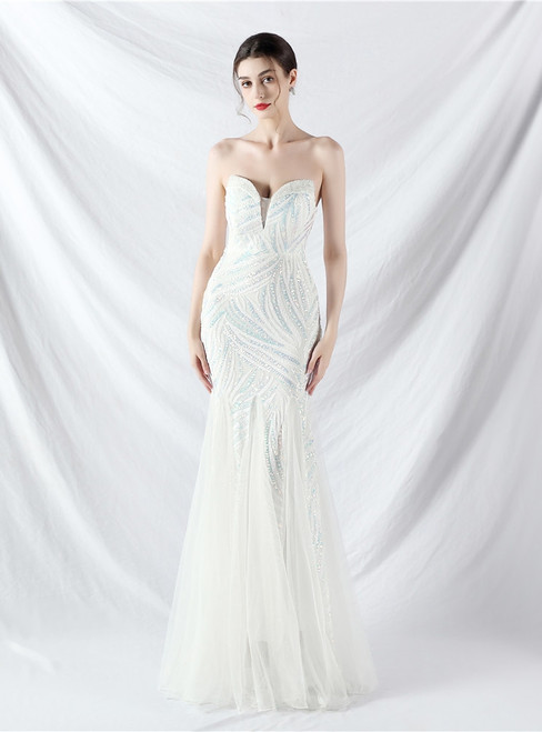 In Stock:Ship in 48 Hours Modern White Sequins Beading Party Dress
