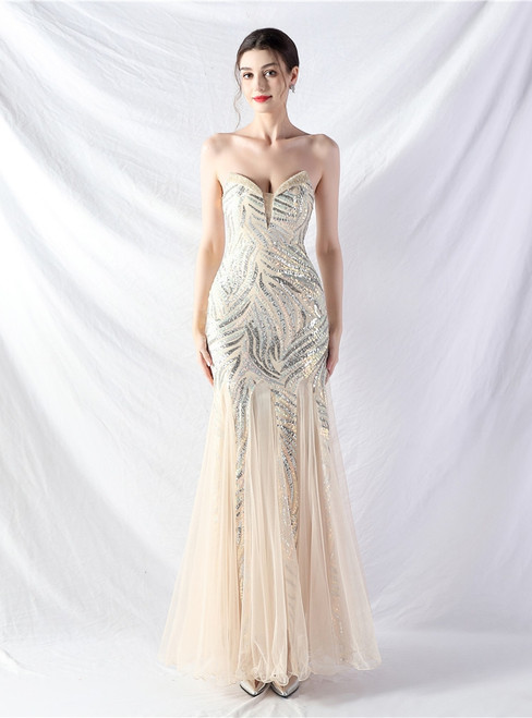 In Stock:Ship in 48 Hours Cheap Apricot Silver Sequins Beading Party Dress