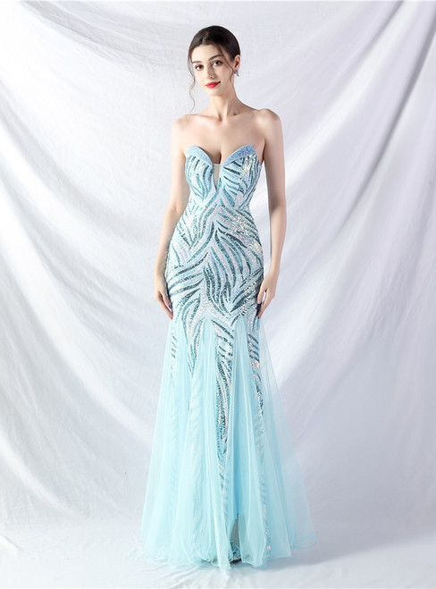 In Stock:Ship in 48 Hours Sky Blue Sequins Beading Party Dress