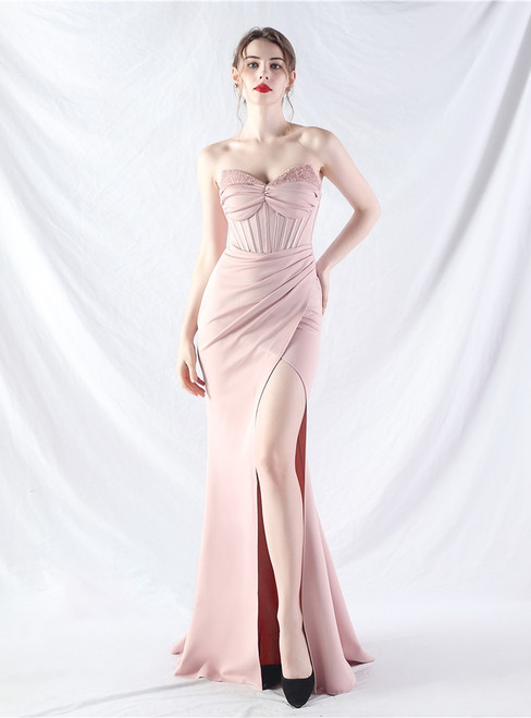 In Stock:Ship in 48 Hours Pink Strapless Beading Party Dress