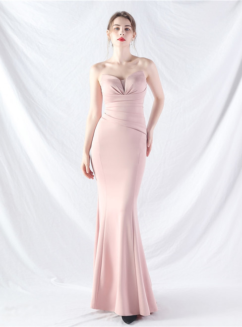 In Stock:Ship in 48 Hours Pink Mermaid Pleats Strapless Party Dress