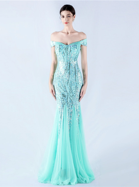 In Stock:Ship in 48 Hours Queenly Mint Green Sequins Beading Party Dress