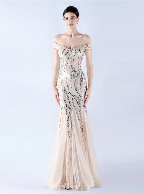 In Stock:Ship in 48 Hours Trendy Gold Sequins Beading Party Dress