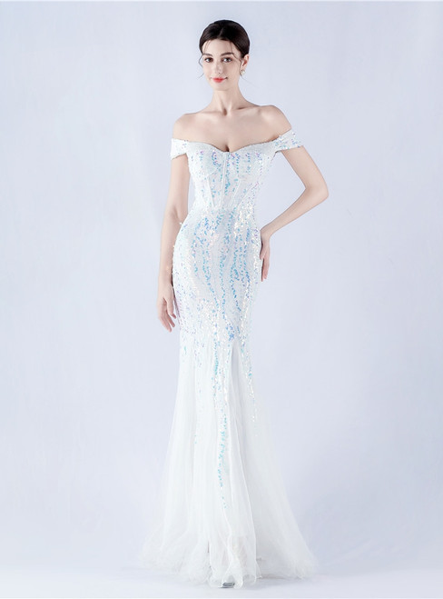 In Stock:Ship in 48 Hours Hot Sale White Sequins Beading Party Dress