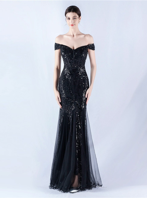 In Stock:Ship in 48 Hours Popular Black Sequins Beading Party Dress