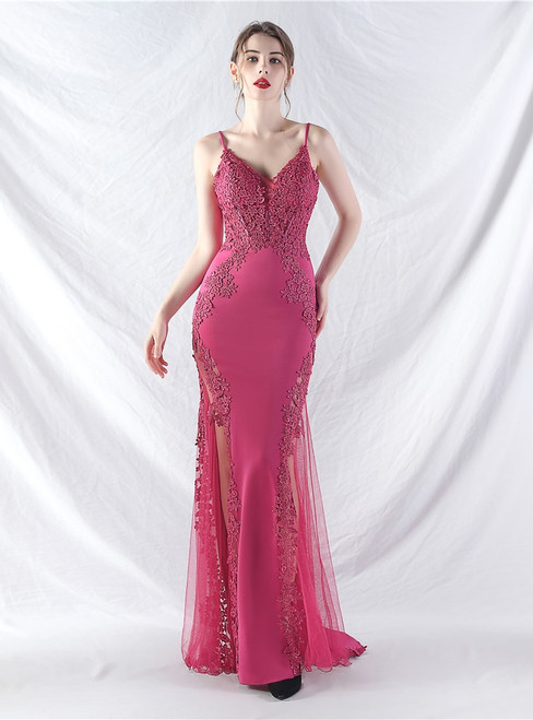In Stock:Ship in 48 Hours New Fuchsia Tulle Lace Party Dress