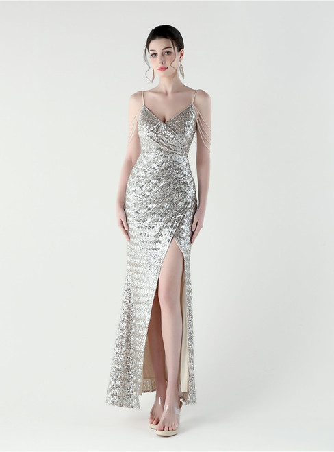 In Stock:Ship in 48 Hours New arrivals Silver Sequins Beading Party Dress