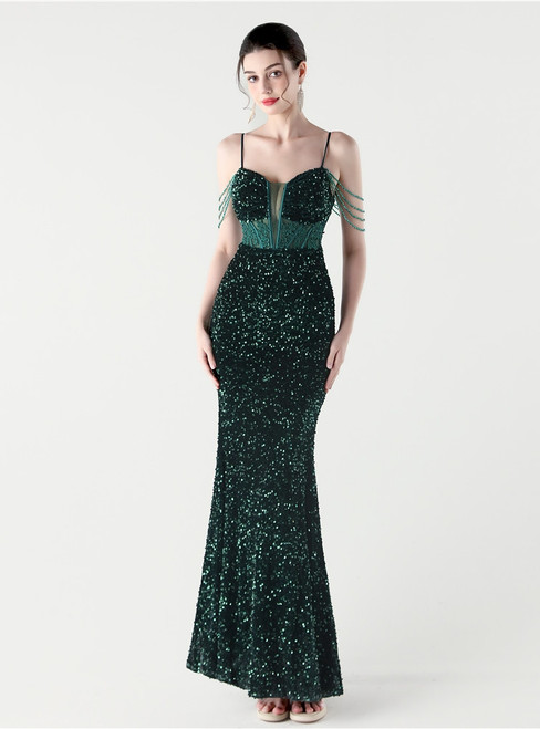 In Stock:Ship in 48 Hours Beautiful Green Sequins Beading Party Dress