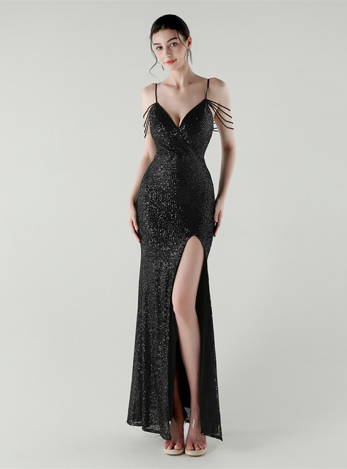 In Stock:Ship in 48 Hours Causal Black Sequins Beading Party Dress