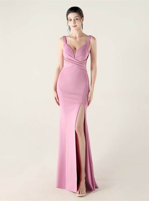 In Stock:Ship in 48 Hours Purple V-neck Pleats Split Party Dress