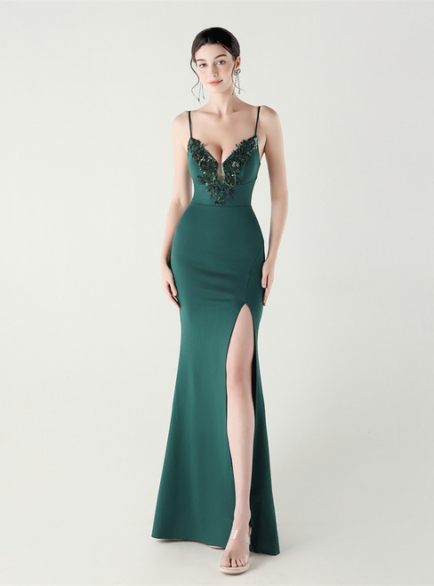 In Stock:Ship in 48 Hours Green Straps Sequins Appliques Party Dress