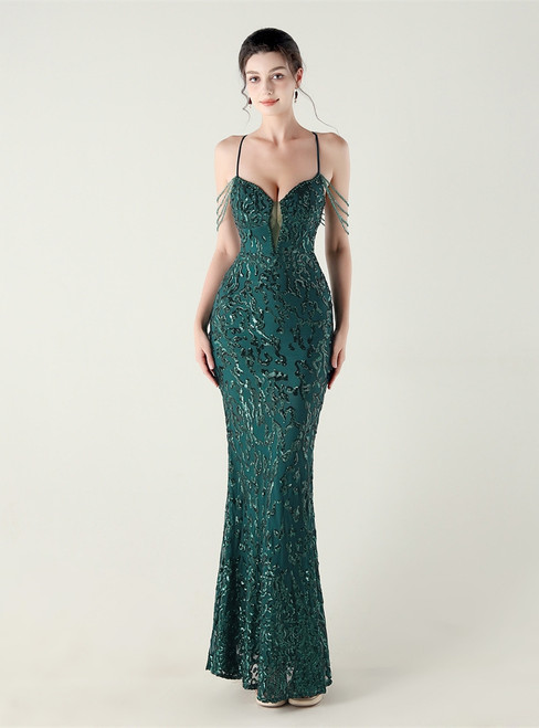 In Stock:Ship in 48 Hours Casual Green Sequins Straps Party Dress