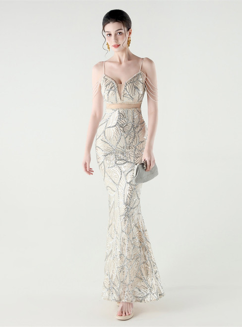 In Stock:Ship in 48 Hours New Silver Sequins Beading Party Dress