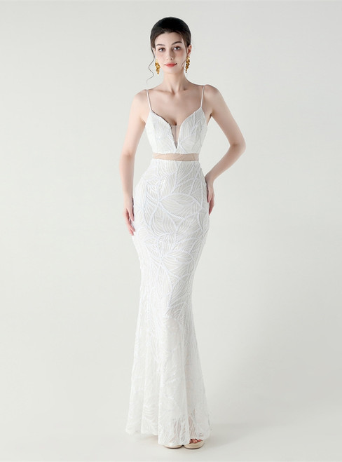 In Stock:Ship in 48 Hours Cheap White Straps Sequins Party Dress