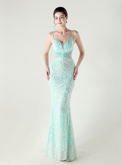In Stock:Ship in 48 Hours Sexy Mint Green Mermaid Sequins Beading Party Dress