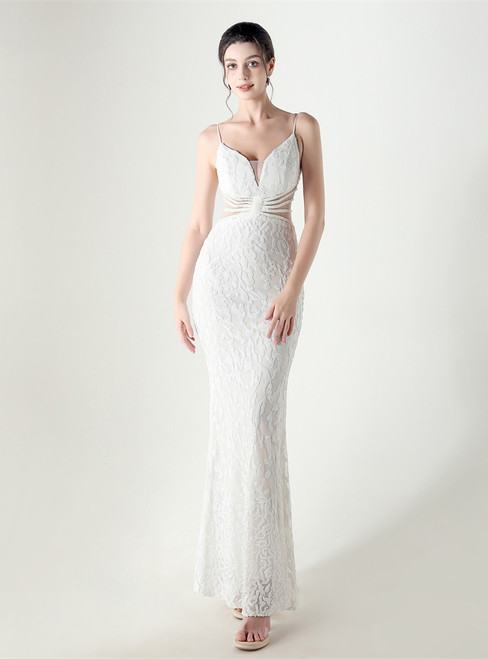 In Stock:Ship in 48 Hours Cute White Mermaid Sequins Beading Party Dress