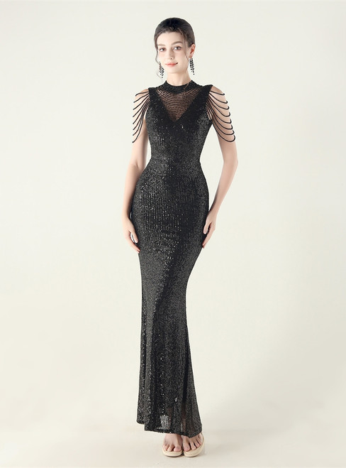 In Stock:Ship in 48 Hours Graceful Black Mermaid Sequins Beading Party Dress