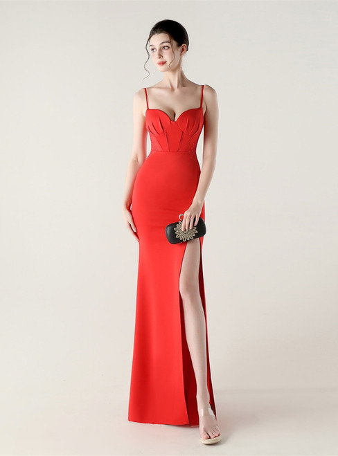 In Stock:Ship in 48 Hours Red Straps Beading Party Dress