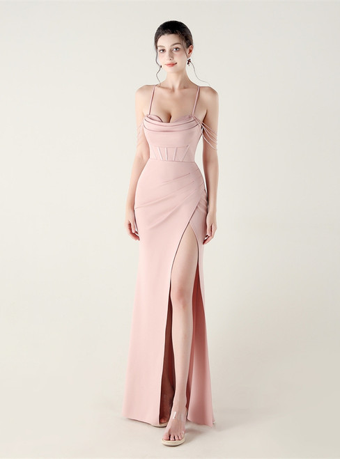 In Stock:Ship in 48 Hours Sexy Pink Mermaid Straps Pleats Party Dress