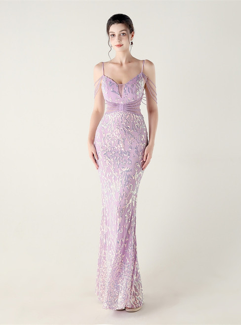 In Stock:Ship in 48 Hours Sexy Lavender Sequins Beading Party Dress