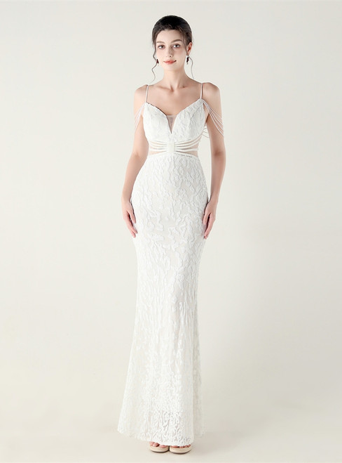 In Stock:Ship in 48 Hours Beautiful White Sequins Beading Party Dress