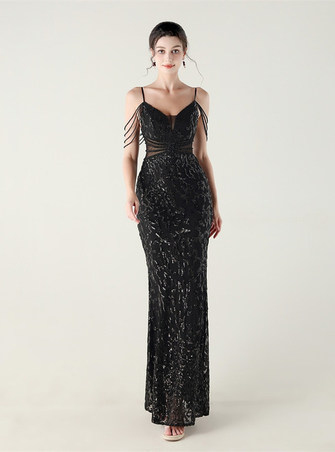 In Stock:Ship in 48 Hours Flattering Black Sequins Beading Party Dress