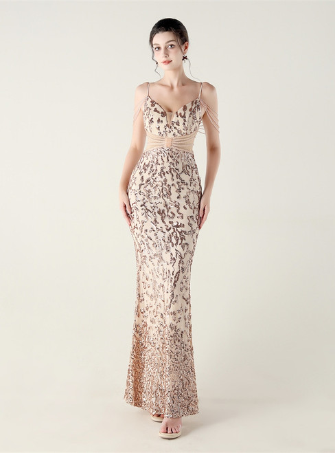 In Stock:Ship in 48 Hours Causal Gold Sequins Beading Party Dress