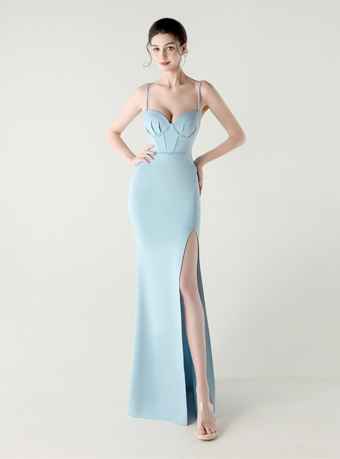In Stock:Ship in 48 Hours Sky Blue Mermaid Straps Beading Party Dress
