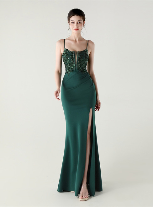 In Stock:Ship in 48 Hours Green Mermaid Sequins Pearls Party Dress