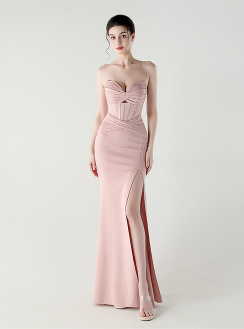 In Stock:Ship in 48 Hours Wonderful Pink Mermaid Straps Pleats Party Dress