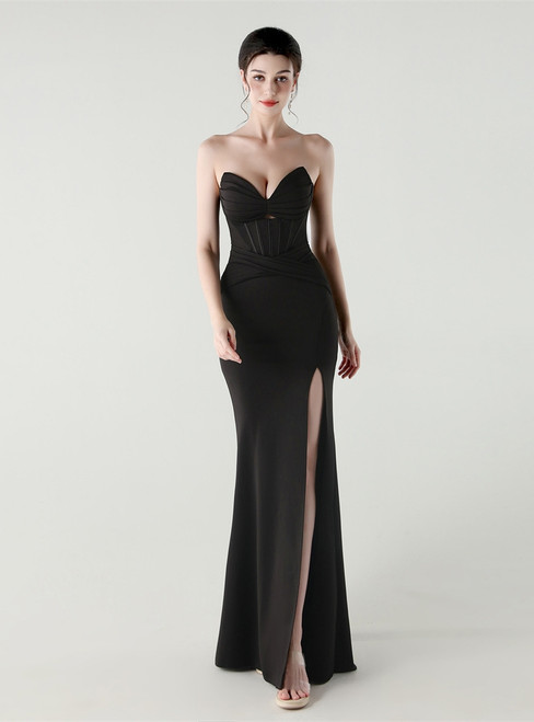 In Stock:Ship in 48 Hours Sexy Black Mermaid Straps Pleats Party Dress
