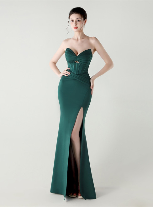 In Stock:Ship in 48 Hours Green Mermaid Straps Pleats Party Dress