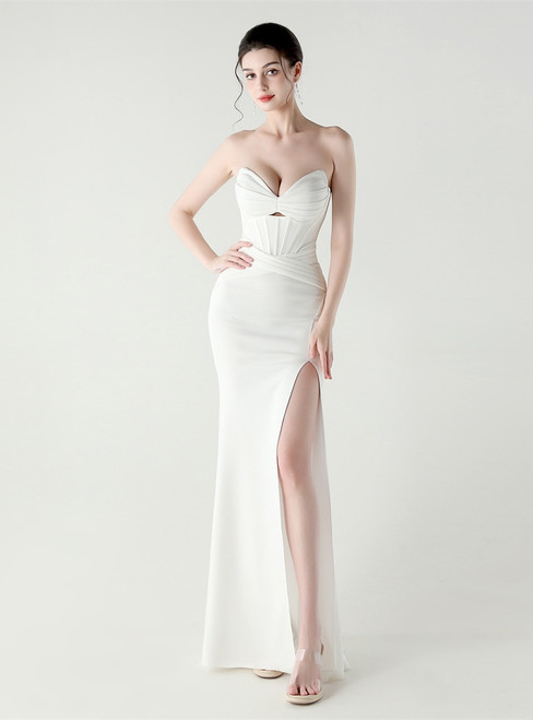 In Stock:Ship in 48 Hours Elegant White Mermaid Straps Pleats Party Dress