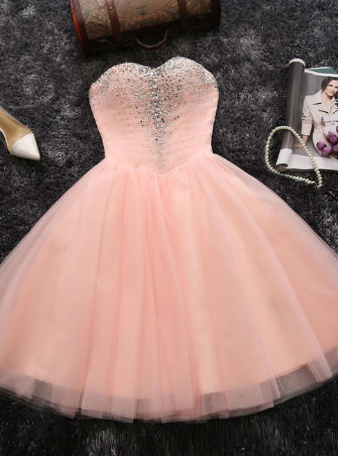 Short Prom Dress Juniors Homecoming Dress Pink A-line Sweetheart