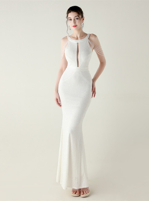 In Stock:Ship in 48 Hours Modern White Mermaid Sequins Beading Party Dress
