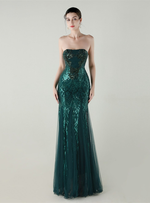 In Stock:Ship in 48 Hours Fabulous Green Sequins Strapless Party Dress