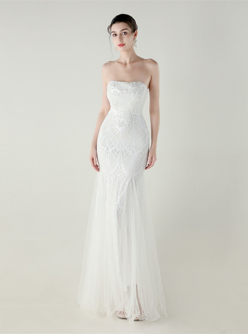 In Stock:Ship in 48 Hours White Sequins Strapless Party Dress