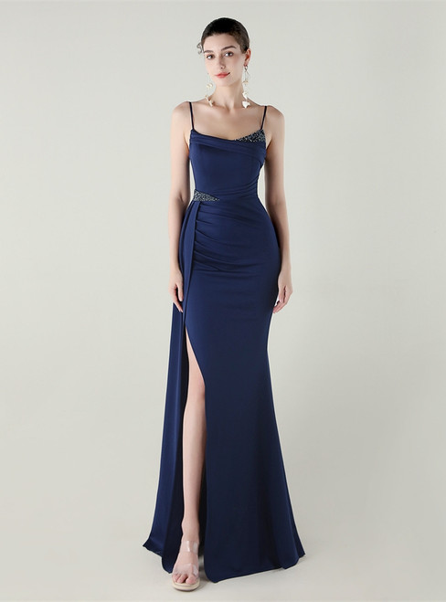 In Stock:Ship in 48 Hours Hot Sale Navy Blue Spaghetti Straps Party Dress