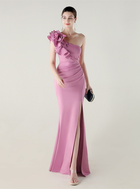 In Stock:Ship in 48 Hours Purple One Shoulder Feather Party Dress