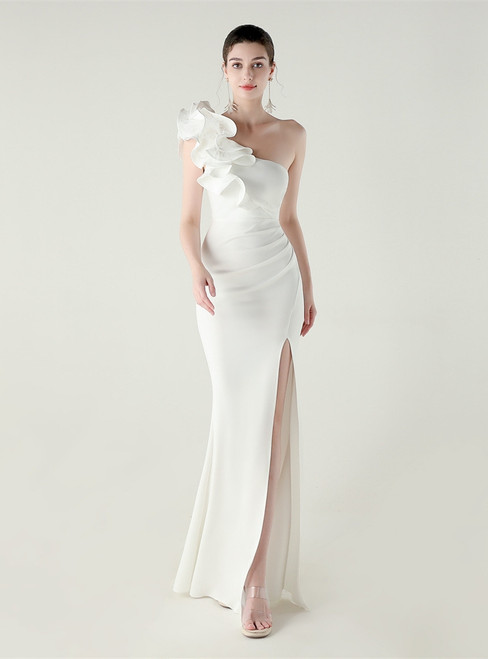 In Stock:Ship in 48 Hours Winsome White One Shoulder Feather Party Dress