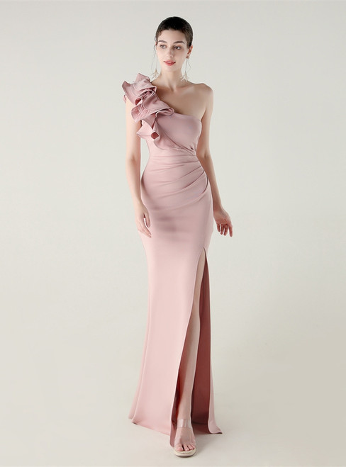 In Stock:Ship in 48 Hours Sexy Pink One Shoulder Feather Party Dress
