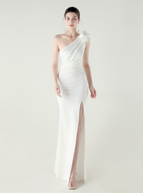 In Stock:Ship in 48 Hours Popular White One Shoulder Pleats Party Dress