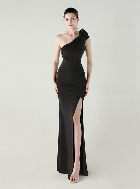 In Stock:Ship in 48 Hours New Black One Shoulder Pleats Party Dress