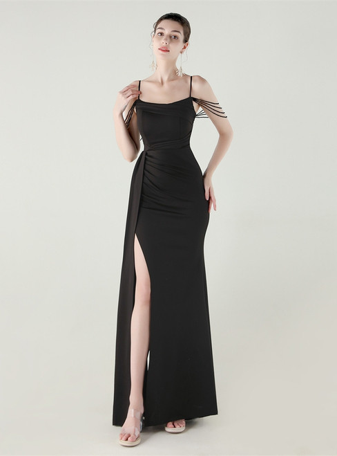 In Stock:Ship in 48 Hours Casual Black Straps Split Beading Party Dress