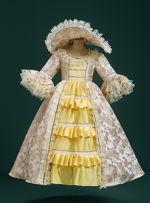 Yellow Lace Short Sleeve Girls Vintage Dress