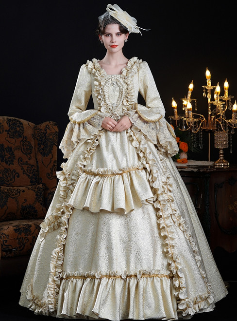 Champagne Long Sleeve Lace Baroque Victorian Dress