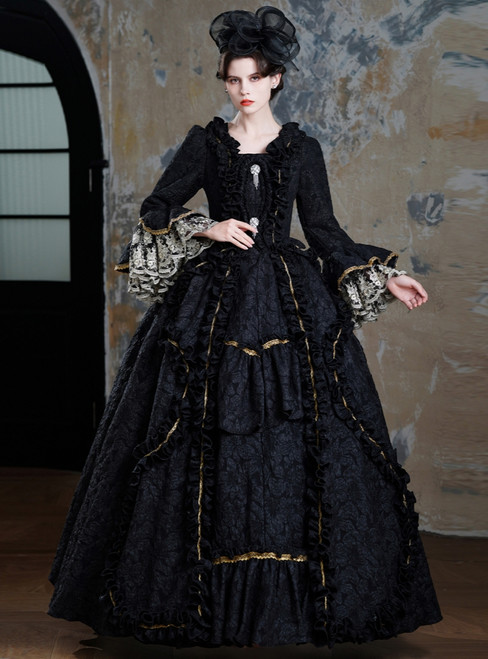 Black Long Sleeve Lace Rococo Baroque Vintage Dress