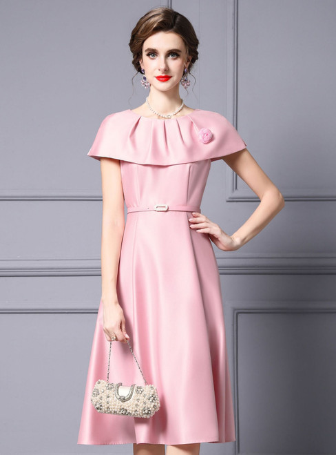 Pink Satin Pleats Flower Mother Of The Bride Dress